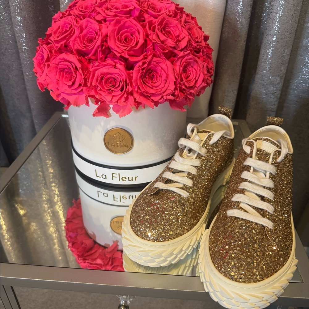 Giuseppe Zanotti Gold Glitter Athletic Shoes